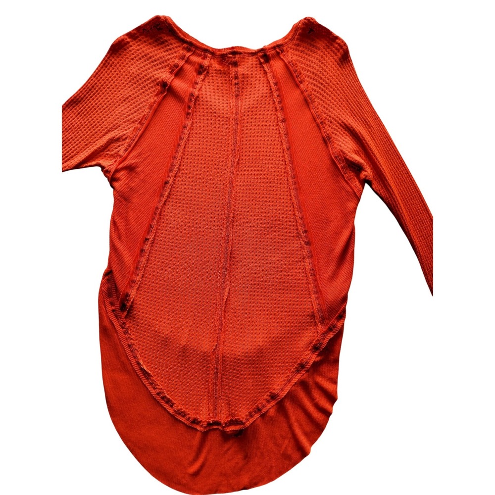 New Free People Women's Orange Catalina Waffle Knit Thermal Top Size XS - Picture 6 of 11